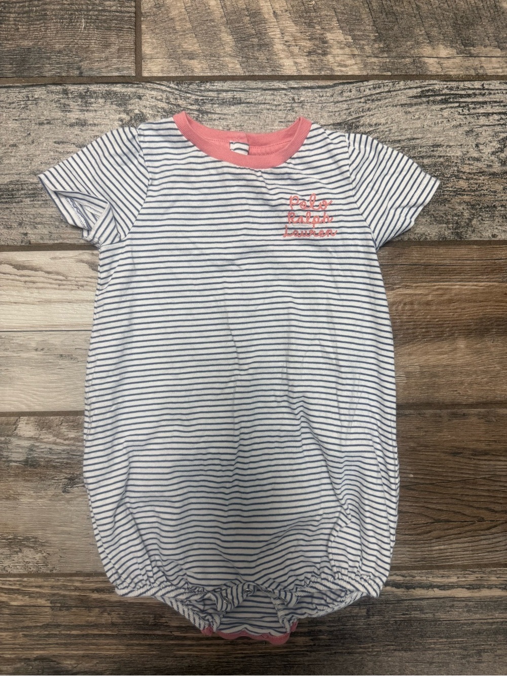 Ralph Lauren Navy & White Striped Baby Sleep Sack with Pink Trim